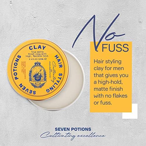 SEVEN POTIONS Hair Clay For Men and Women 3.4 fl oz - High Hold No Shine Hair Pomade For Men - Effortless Hair Styling Product That Leaves No Residue - Water Based - Natural, Vegan, Cruelty Free
