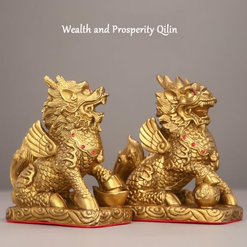 NIBHZ Wealth-Enhancing Bronze Qilin Ornaments, a Pair of Brass Qilin, for Home use, Bringing Good Fortune and Protection to The Home,A Pair,9.8 in