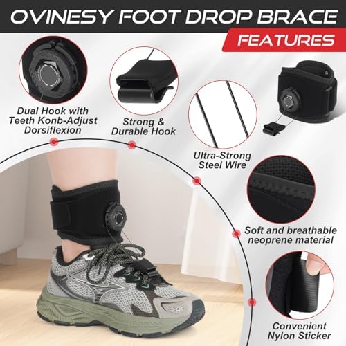 AFO Foot Drop Brace for Walking with Shoes, Upgraded Knob & Steel Wire, Longer Straps for Comfort, Adjustable Soft Walking Support for Dorsiflexion, Left/Right Foot for Women Men (S/M)