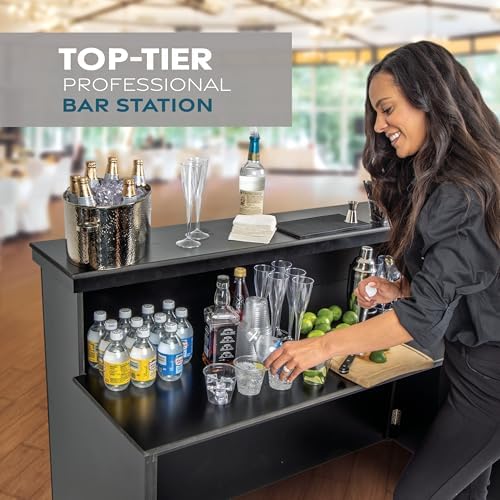 GoBar Elite Portable Bar Table for Events - Foldable Commercial Grade Wood - Pop up Mobile Bartending Station - White or Black