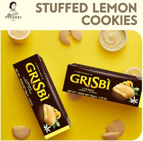 Grisbi Lemon Shortbread by Pasticceria Matilde Vicenzi, Sweet Lemon Cream Filled Patisserie Pastry Cookie, All-Natural, Kosher Dairy, Made in Italy, 4.76oz (135g) Box, 4-Pack