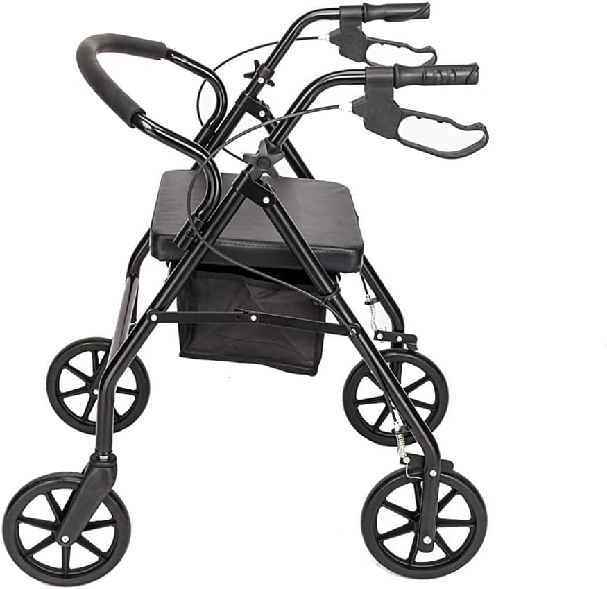 Folding Rollator Walker Steel Rolling Walker with All Terrain Large 8-inch Wheels and Seat Height Adjustable Aluminum Lightweight Foldable Walker Supports up to 286 lbs for Seniors, Rolling Wal