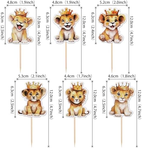 36 PCS Lion Cupcake Toppers - Jungle Safari Animal Crowns & Picks for Lion Animal Theme Baby Shower Kids Boys Girls Birthday Party Cake Decorations