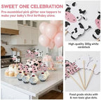 24Pcs Cow Cupcake Toppers Glitter Farm Animals One Cupcake Picks for Cow 1st Birthday Cow Theme Baby Shower Kids Birthday Party Cake Decorations Supplies