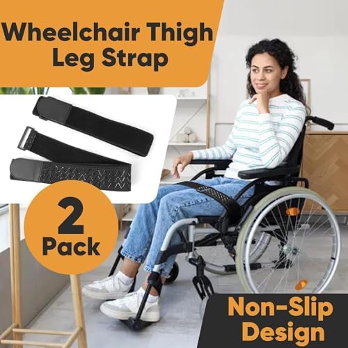 2 Pack Wheelchair Thigh Leg Strap - Leg Support on a Wheelchair for Adults, Adjustable Secure Leg Straps for Wheelchair Accessories with Non-Slip Design and Easy Hook Closure