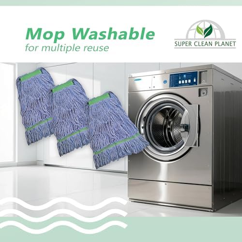 Super Clean Planet Heavy Duty Mop Head Refill (3-Pack) – Industrial Blue Cotton, Looped-End Wet Mop Heads for General, Commercial, Janitorial & Floor Cleaning