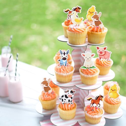 40PCS Edible Farmyard Animals Cupcake Toppers Edible Cute Rabbit Pig Horse Lamb Donkey Chicken Duck Cow Cupcake Picks for Farm Animal Baby Shower Boys Girls Birthday Cupcake Cake Decorations