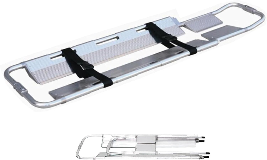 Foldable Aluminum Scoop Stretcher,Portable Stretcher with Adjustable Length, First Aid Stretcher, Rescue Back Stretcher,350.5 Lb Load Capacity with Safety Straps (Silver)
