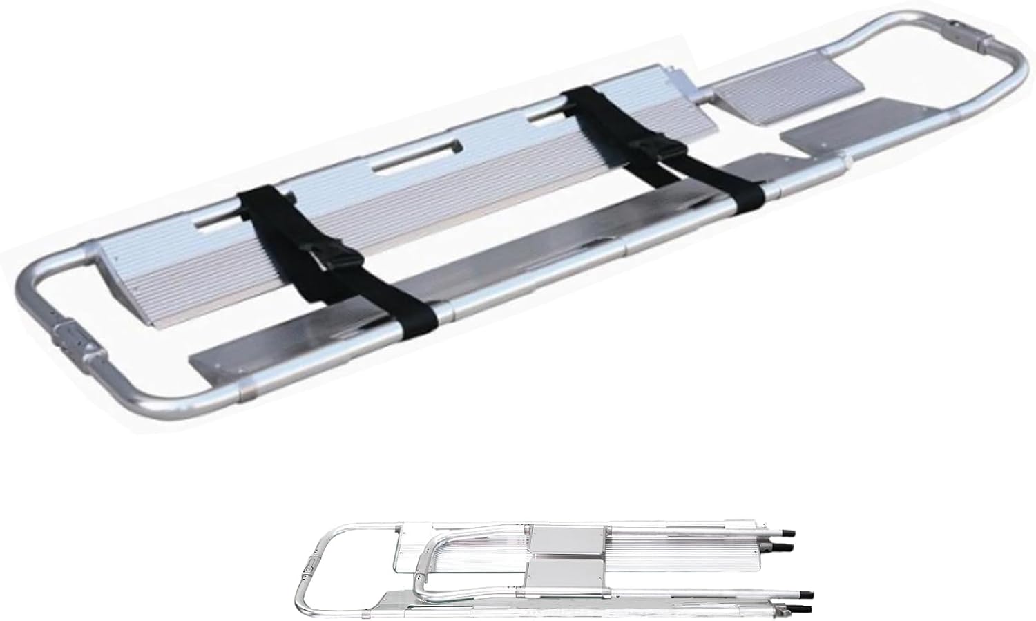 Foldable Aluminum Scoop Stretcher,Portable Stretcher with Adjustable Length, First Aid Stretcher, Rescue Back Stretcher,350.5 Lb Load Capacity with Safety Straps (Silver)