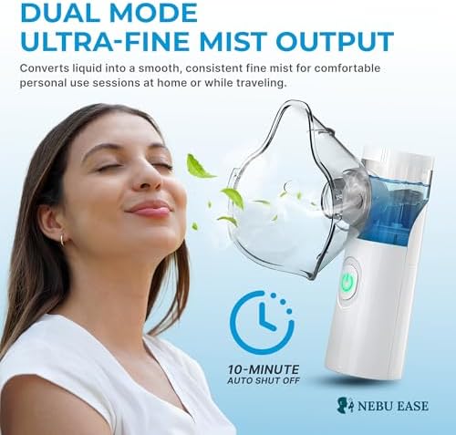 Nebu Ease Portable Facial Steamer & Personal Fine Mist Device – Handheld Rechargeable Mist Unit with Dual Output Levels, Compact Travel Design, Includes Multi-Use Attachments