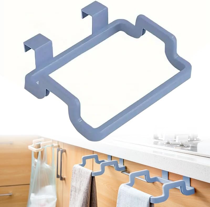 2PCS Over-The-Cabinet Garbage Container – Hanging Trash Bag Holder for Kitchen and Bathroom, Space-Saving Trash Bin Rack for Cabinet Doors, Easy Installation, No Drilling Required(Blue)