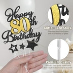 Happy 80th Birthday Cake Toppers, Black Gold Glitter Cake Decorations Set, 80th Birthday Decor for Men Women, Birthday Anniversary Party Decorations Supplies