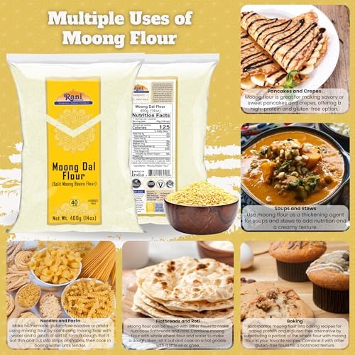 Rani Moong Flour (Mung Bean Flour, Green Gram Flour) 14oz (400g) ~ All Natural | Vegan | Gluten Friendly | NON-GMO | Kosher | Indian Origin