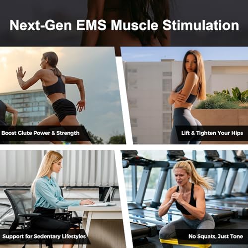 Powered Muscle Stimulator, Glute Toning Device, ABS Stimulator Smart Wearable Butt Lift Machine, HIPS Trainer, EMS Muscle Stimulator with 12 EMS Modes & 19 Adjustable Intensity Levels, Massager