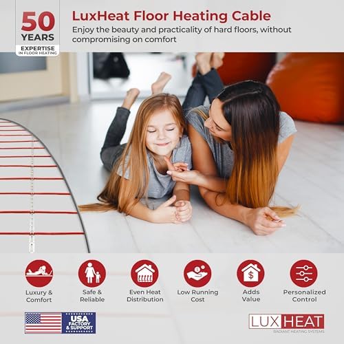 LuxHeat 30sqft Floor Heating Cable Kit - 120v Heated Floor Kit for Tile - Heated Flooring System Includes UDG4 Programmable Thermostat w/GFCI, Electric Heating Cable, Strapping, Sensor & Alarm
