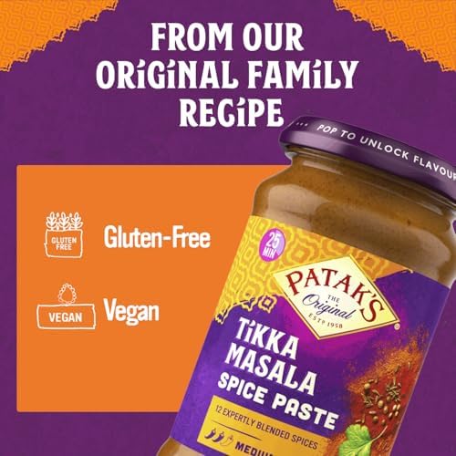 Patak’s Tikka Masala Spice Paste - Medium Indian Curry Paste w/a Blend of Freshly Ground Spices - Vegan & Gluten-Free - Flavorful Tikka Masala Curry Base for Home Cooking & More - 10oz Jar (Pack of 3)