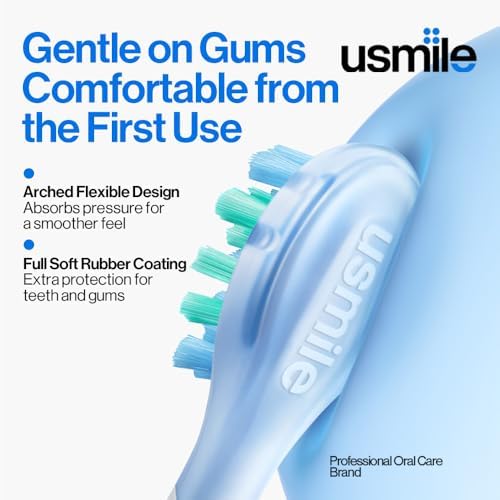 usmile P10S Sonic Electric Toothbrush – 3 Modes Deep Clean & Whitening, 180-Day Battery Life, Cushioned Gum-Care Brush Head for Sensitive Teeth, Smart Timer, 2 Brush Heads (Blue)