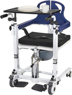 Patient Transfer Lift Chair, 350 lb Capacity, 180° Split Seat, Hydraulic Commode Wheelchair for Elderly, Bed to Toilet