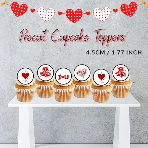 I Love You Edible Cupcake Toppers, Valentines Day Cake Topper, Engagement and Proposal Cake Toppers, Anniversary Cookie Decor. PRECUT 4.5cm / 1.77 Inch PRECUT (24)