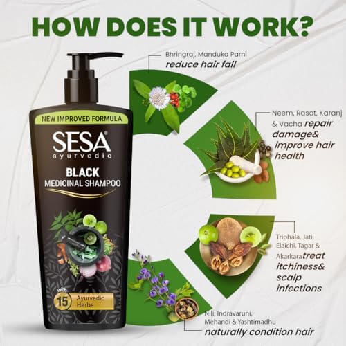 SESA Ayurvedic Medicinal Shampoo Hairfall Control Anti Dandruff Shampoo Infused with 17 Ayurvedic Herbs Smooth & Shiny Hair For Men & Women - 500 ml or 16.90 oz