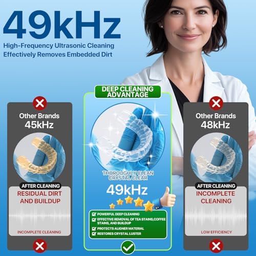 Ultrasonic Retainer Cleaner Machine, 49KHz 220ML Dental Cleaning Pod with Digital Timer, Deep Cleaning Ultrasonic Dentures Cleaner for Night Guards, Braces, Aligner, Toothbrush, Jewelry, Black