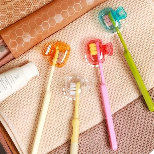 Travel Toothbrush Head Cover Cap - 4Pcs Manual & Electric Toothbrush Protector Tooth Brush Pod Case Protective Plastic Clip on Bathroom Essential Cool Stuff for Household, Home School Camping Business