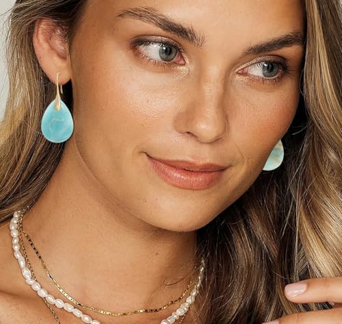 Natural Stone Earrings for Women Boho Dangle Drop Earrings Gemstone Fishhoop Statement Gold Earring