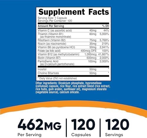 Nutricost High Potency Vitamin B Complex 462mg, 120 Capsules - with Vitamin C - Energy Complex