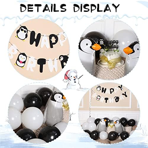 Gejoy 48 Pcs Penguin Birthday Party Decoration Includes Happy Birthday Penguin Banner Walking Balloons Cake Topper Latex Balloons Party Supplies for Winter Baby Shower