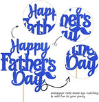 1 PCS Happy Father's Day Cake Topper with Glitter Moustache Love Father Best Super Dad Cake Pick Decorations for Happy Father's Day Theme Men Birthday Party Supplies Blue