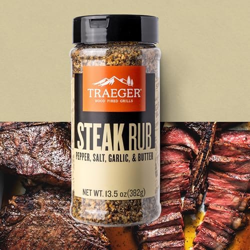 Traeger Grills SPC281 Steak Rub, Premium BBQ Seasoning with Pepper, Salt, Garlic & Butter Flavor, Bold Savory Blend for Steak, Beef, Burgers & Outdoor Grilling