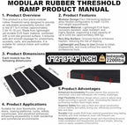 4 Piece Modular Rubber Threshold Ramp 1 to 4 Inch Rise Adjustable Doorway Ramp with Non Slip Grooved Surface for Wheelchair Scooter Cart Garage Entry Indoor Outdoor Use, 8000lbs