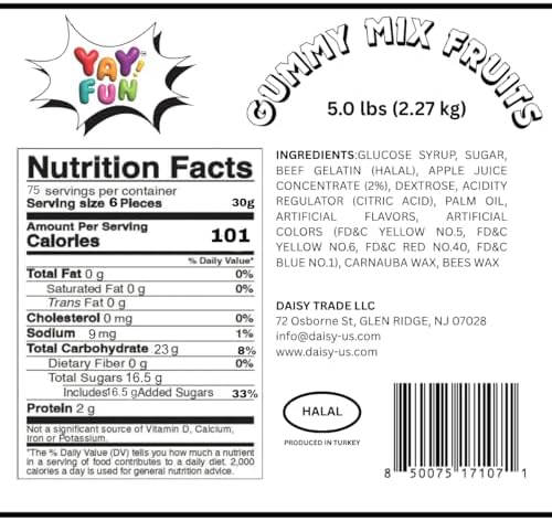 Halal Gummy Candy Fruit Mix | 5 Pound Variety Pack | Fruit Shaped Gummies | Assorted Fruit Flavors for Party Favors, Goody Bags, and Kids' Events