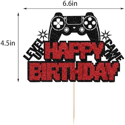 Video Game Happy Birthday Cake Topper,Glitter Gaming Cake Decor,Perfect for Kids/Teens Video Game Theme Birthday Supplies