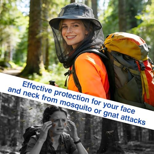 2 Pack Mosquito Head Net for Insects, Fly & Bug & Bee Protection | Ultra Large & Long, Lightweight & Breathable for Beekeeping, Camping, Hiking, Gardening, Safari | Fits All Hats for Men & Women