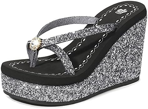 Matari Women's super high heel cool slippers sequins water diamond high flip-flops