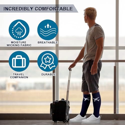 Skicuff 2 Pairs Travel Compression Socks for Men Women 15-25 mmHg Graduated Knee High Compression Socks for Travel and Flight