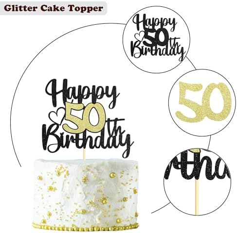 Sumerk 1 PC Happy 50th Birthday Cake Topper Gold Happy Birthday Cake Decorations for Women Men 50th Birthday Cake Toppers Cake Decoration for Birthday Anniversary Party
