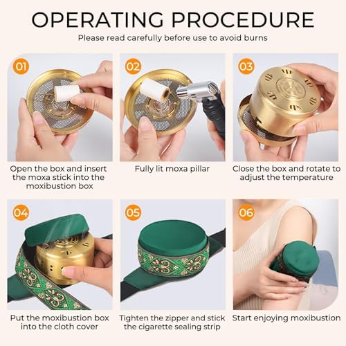Copper Moxa Box with Bag Set, Copper Tank Moxibustion Treatment Tool, Moxibustion Box for Neck Knee Waist Shoulder Back Remove Dampness, 艾灸盒 艾草 Ai Jiu (1 Couplet)