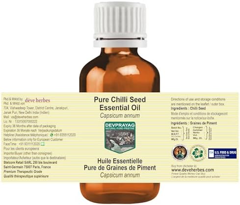 Pure Chilli Seed Essential Oil (Capsicum annum) Steam Distilled 100ml (3.38 oz)