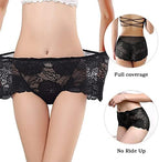 PHOLEEY Womens Sexy Underwear Lace Panties High Waisted Plus Size Ladies Brief for Women 5-Pack