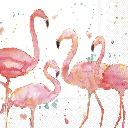 IHR Ideal Home Range Cocktail Napkins Disposable 3-Ply Paper Party Napkin Pack, 5" x 5", Flamingo Fever (Cream), 20-Count