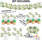 Complete Crocodile Party Set - Includes Cake Toppers, Cupcake Toppers, Banner, and Centerpieces for Jungle-Themed Kids Birthdays and Baby Showers