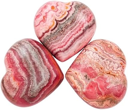 Rhodochrosite Crystal Heart Palm Stone - Pocket Massage Worry Stone for Natural Body Chakra Balancing, Reiki Healing and Crystal Grid