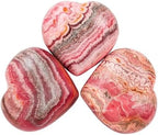 Rhodochrosite Crystal Heart Palm Stone - Pocket Massage Worry Stone for Natural Body Chakra Balancing, Reiki Healing and Crystal Grid