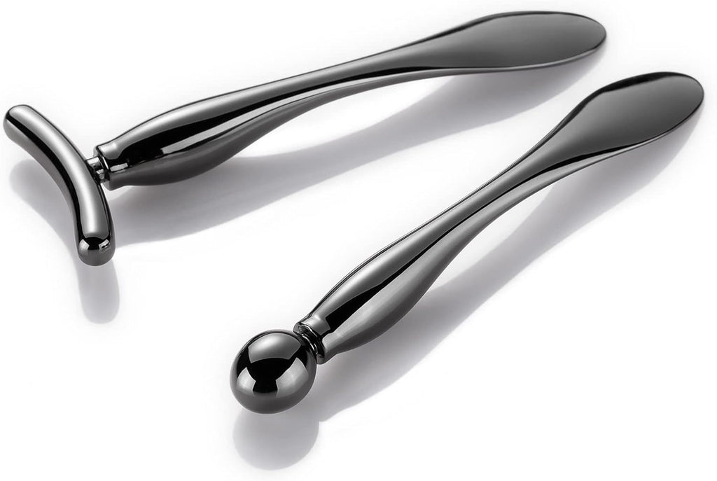 LISAPACK 2PCS Metal Eye Cream Applicator Wand Stick, Massager Tool for Facial Massage, Reduce Puffiness (Champagne)
