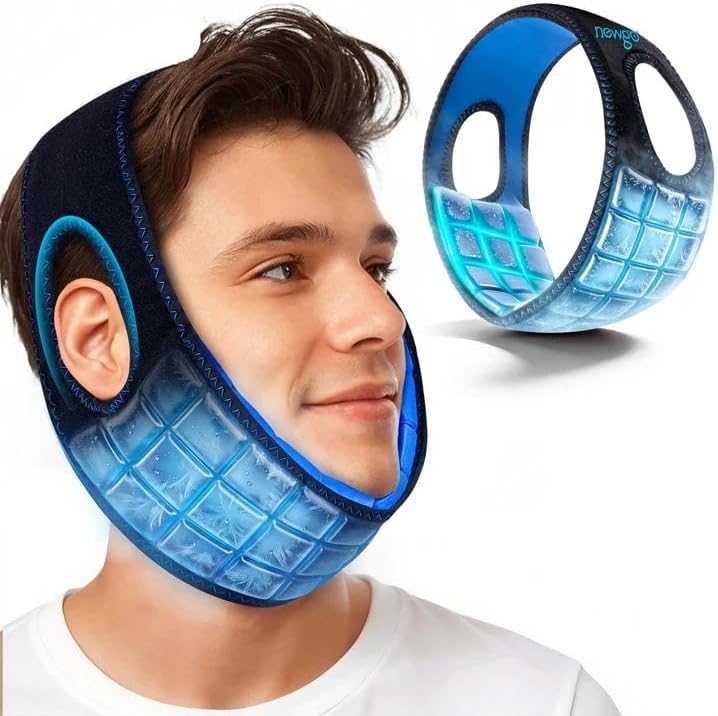 NEWGO Wisdom Teeth Pain Relief Ice Pack for Face Oral Surgery Recovery, Long Lasting Cold Face Wrap with Face Contoured Design for TMJ Relief, Tooth Extraction, Jaw Discomfort