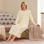 Keyocean Nightgowns for Women, Soft Cotton Comfy Lightweight Embroidered Long-sleeve Nightdress