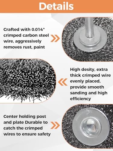 3in Wire Wheel Brush for Drill Attachment – Heavy Duty 0.014" Coarse Crimped Carbon Steel Wire Brush, 1" Thickness, 1/4" Shank– Rust, Paint & Corrosion Removal 1Pack