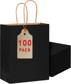 Bakepacker 100-Pack Large Size Gift Paper Bags with Handles Bulk 13"x10.3"x4.6" Black Party Kraft Shopping Bags